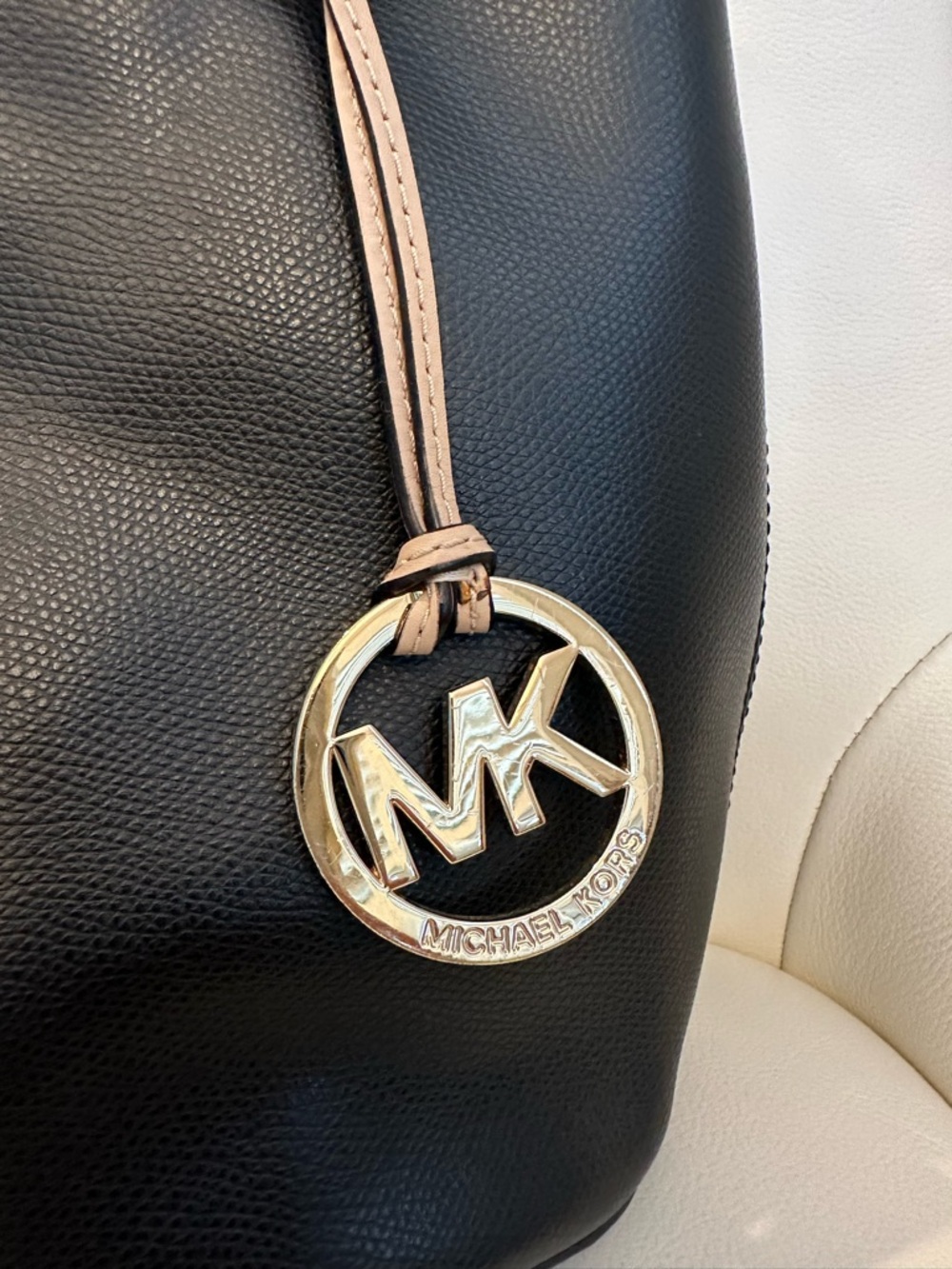 Michael Kors Black Tote with Blush Handles and MK Charm - Picture 7 of 7